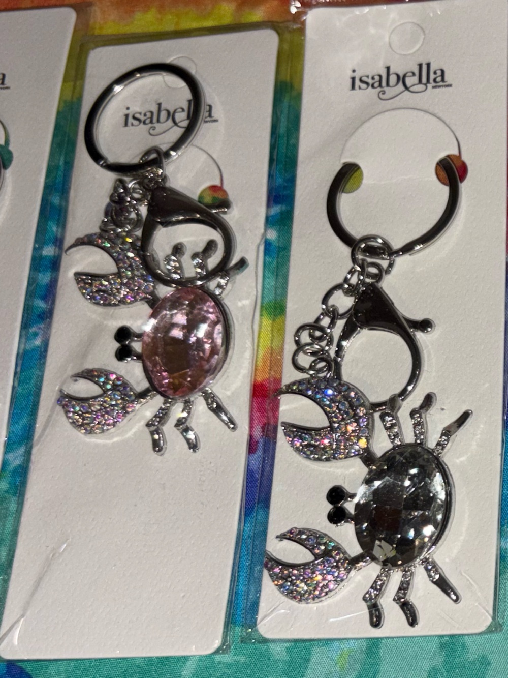 Isabella Fiore Pink and Silver Crystal Crab Keychain Set